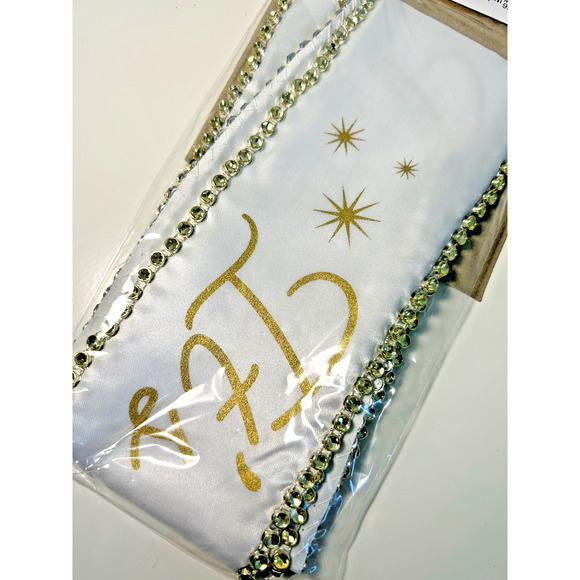 40th Birthday Sash Gold & White 30" Fabric Sash With Gold Sequin Embellishments - Picture 5 of 6